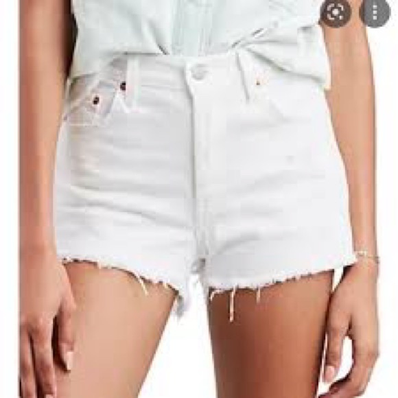 Levi's Pants - Levi's White High Rise Waist Denim Distressed Shorts with Raw Hem